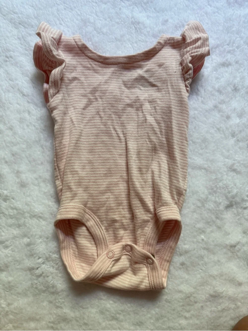 Carter's Light Pink Striped Flutter Sleeve Bodysuit